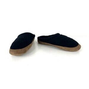 Lands End Fleece Leather Hard Bottom Slippers Navy Blue Youth Adolescent Kids 6